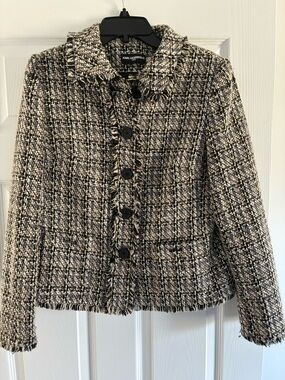 Karl Lagerfeld Black and Cream Tweed Blazer Jacket Size 8P